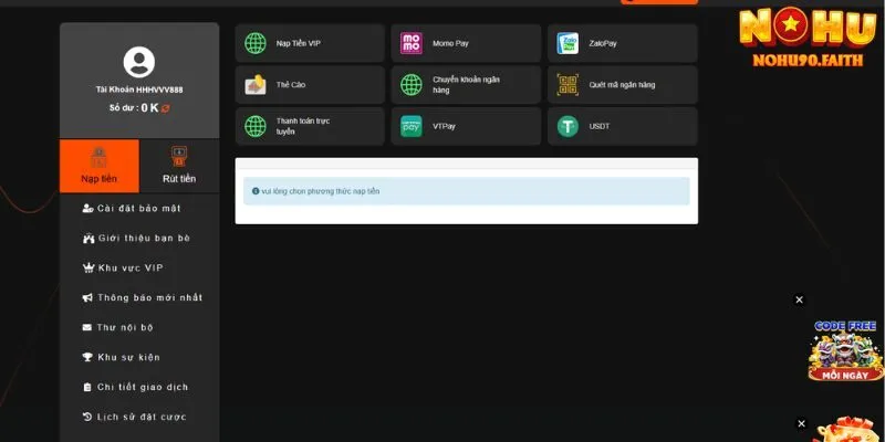 Nohu90 83 Hướng dẫn giao dịch nạp rút tiền siêu tốc tại Nohu90